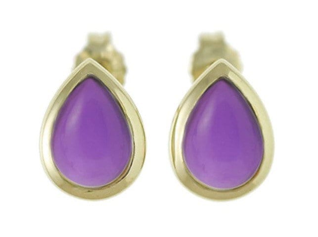 Aretes de amatista cabujón en forma de pera de oro amarillo macizo de 9 k
