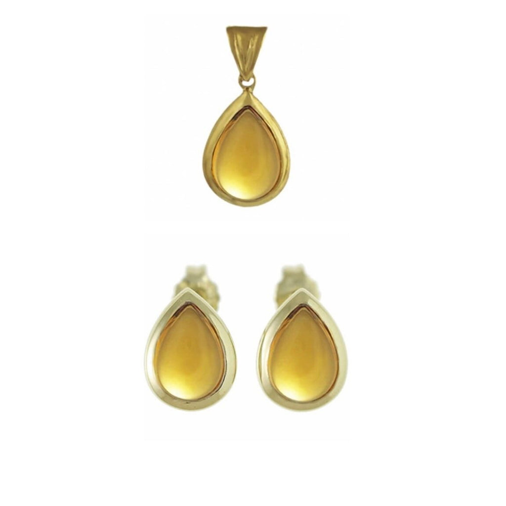 Aretes de citrino cabujón en forma de pera de oro amarillo macizo de 9 k