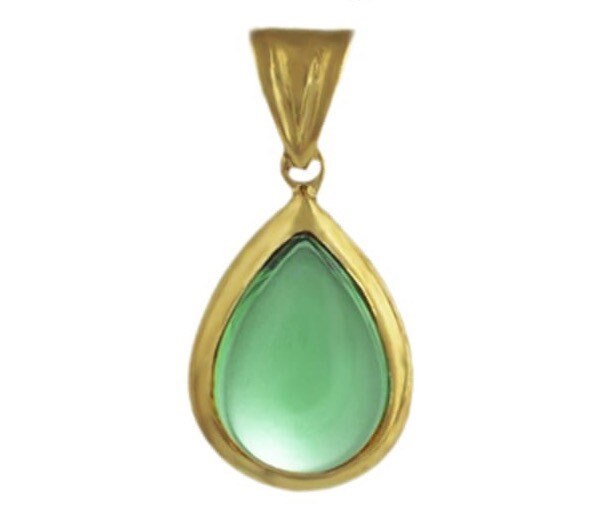 9k Solid Yellow Gold Pear Shaped Cabochon Green Flourite Pendant