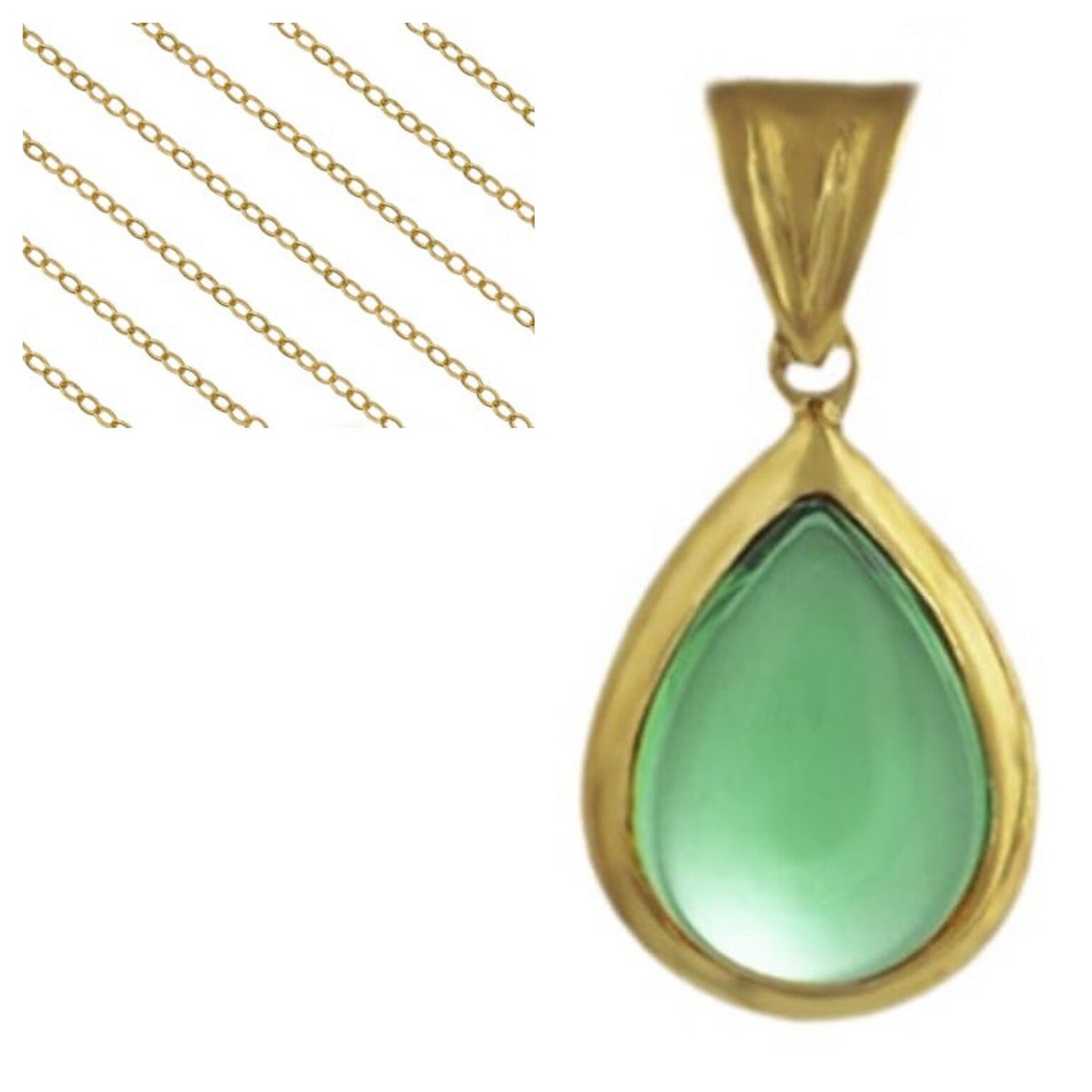 9k Solid Yellow Gold Pear Shaped Cabochon Green Flourite Pendant