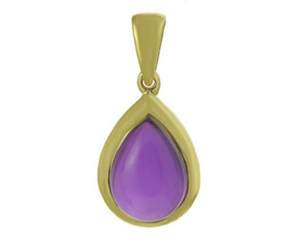 9k Solid Yellow Gold Pear Shaped Cabochon Amethyst Pendant