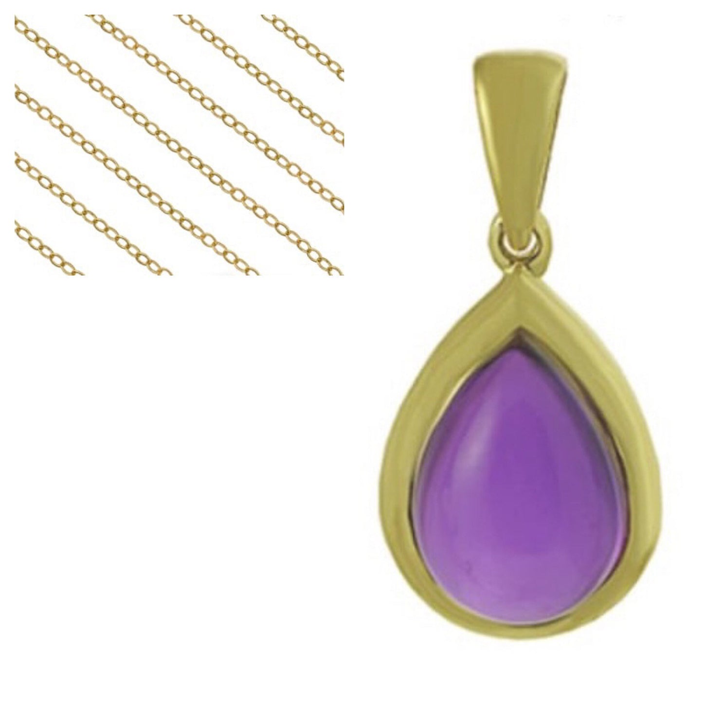 9k Solid Yellow Gold Pear Shaped Cabochon Amethyst Pendant