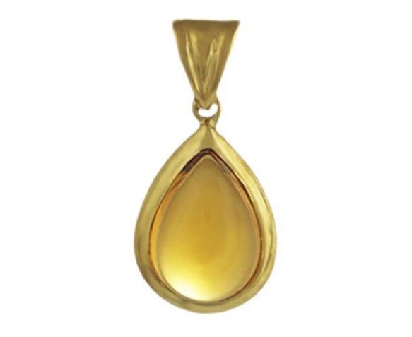 9k Solid Yellow Gold Pear Shaped Cabochon Citrine Pendant