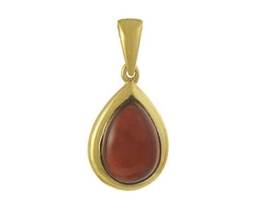 9k Solid Yellow Gold Pear Shaped Cabochon Garnet Pendant