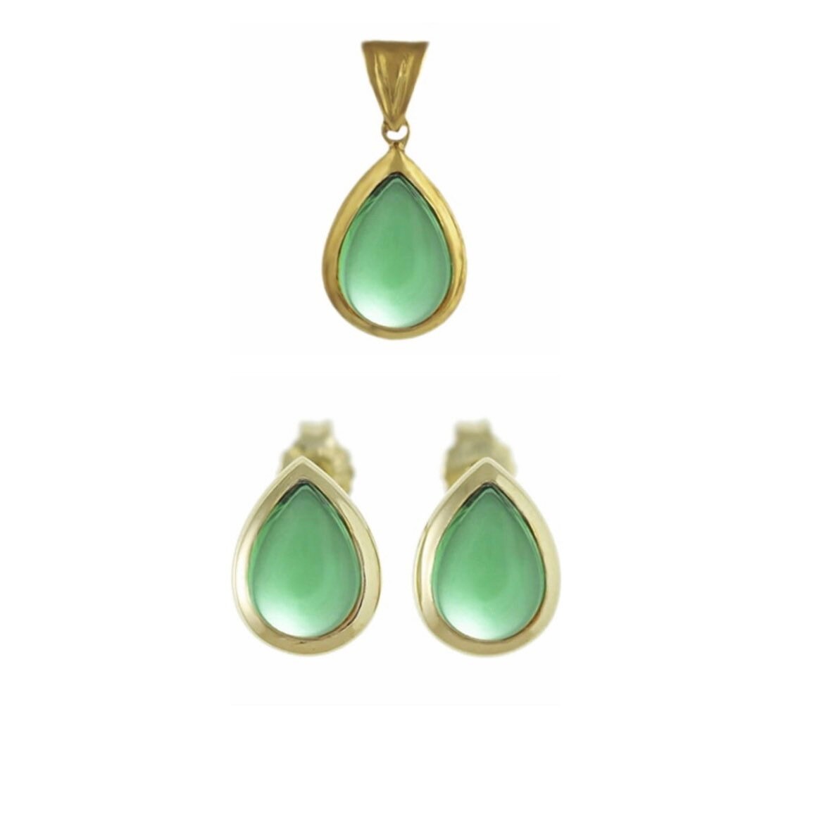 9k Solid Yellow Gold Pear Shaped Cabochon Green Flourite Pendant