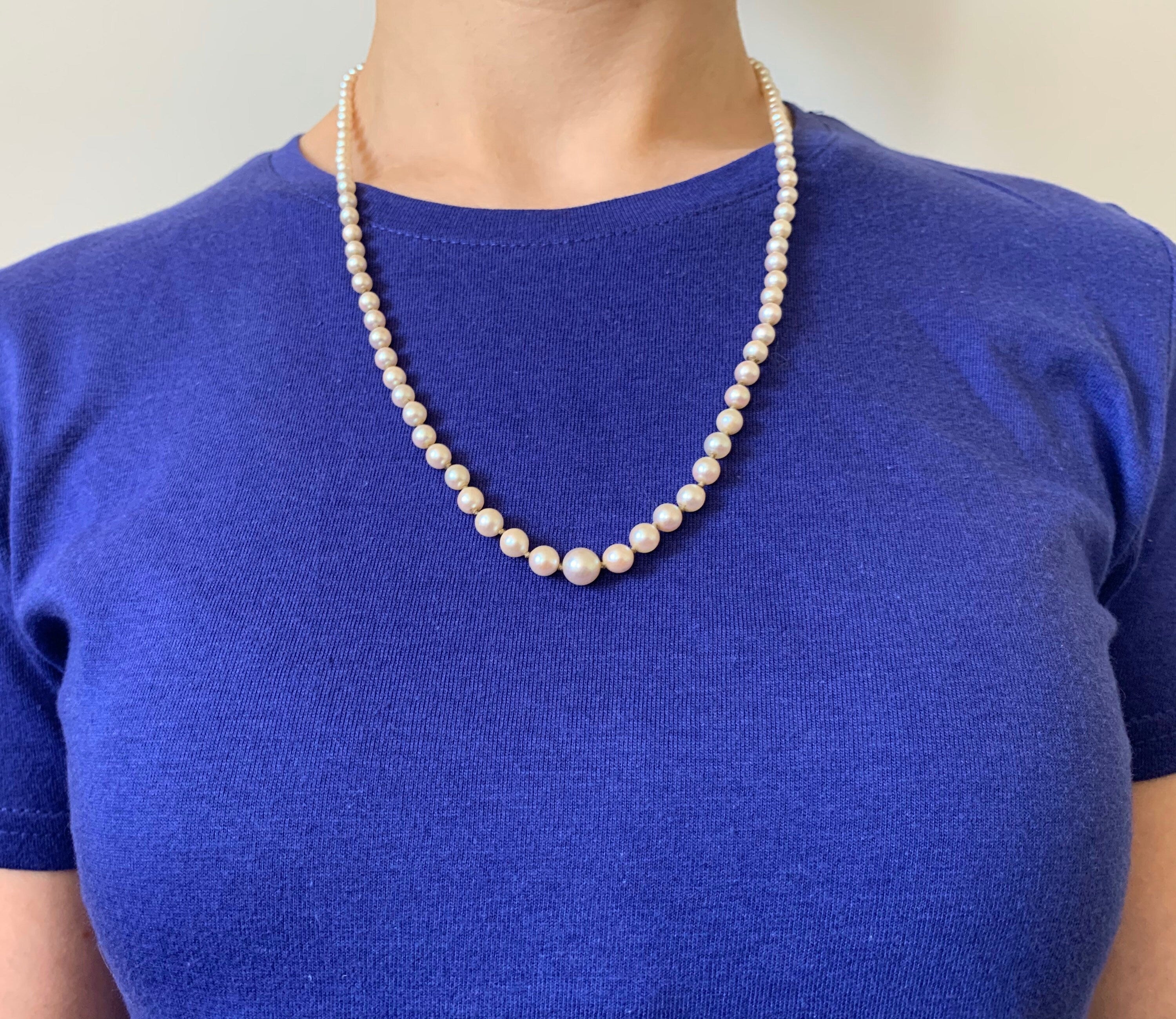 Cadena vintage de perlas graduadas con cierre de marcasita de plata/nácar/perlas naturales/collar de perlas/cuentas de perlas/perla y plata