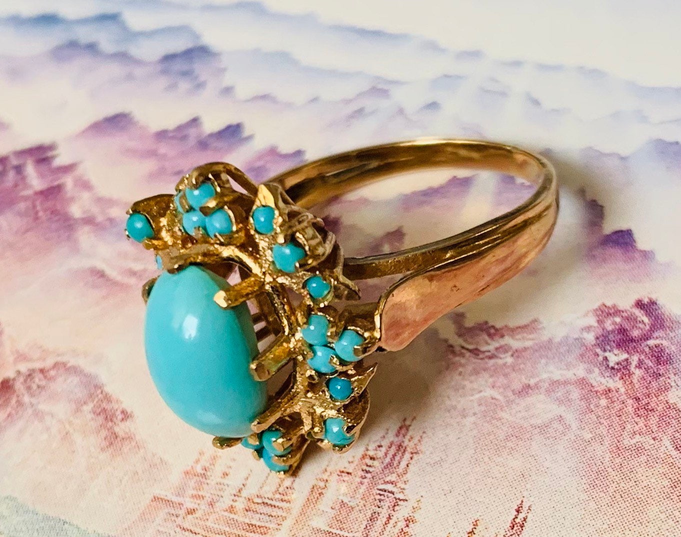 Vintage 18ct Gold Turquoise Cocktail Ring, Size P