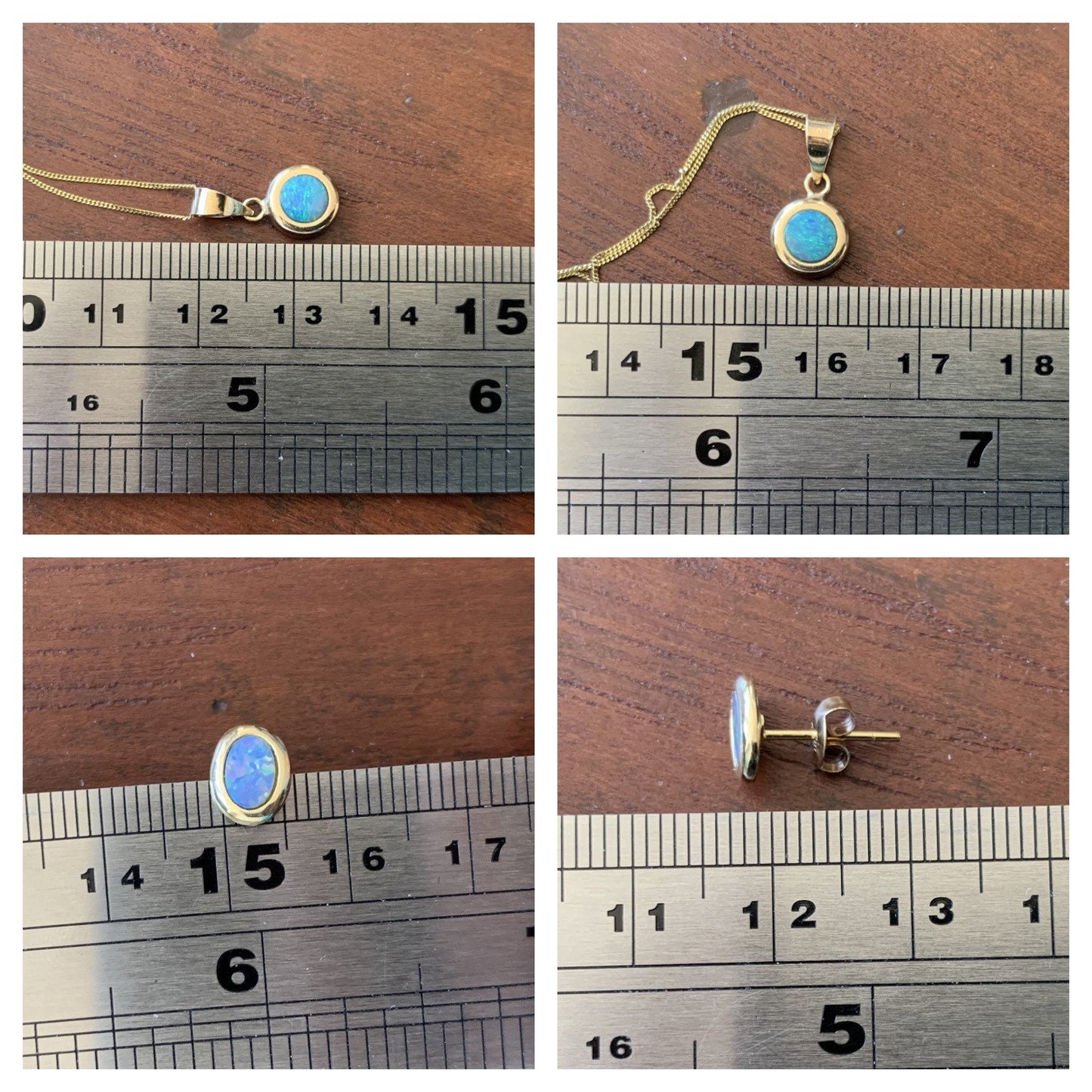 Vintage 14k Gold Opal Stud Earrings and Pendant On A 9k Gold Chain