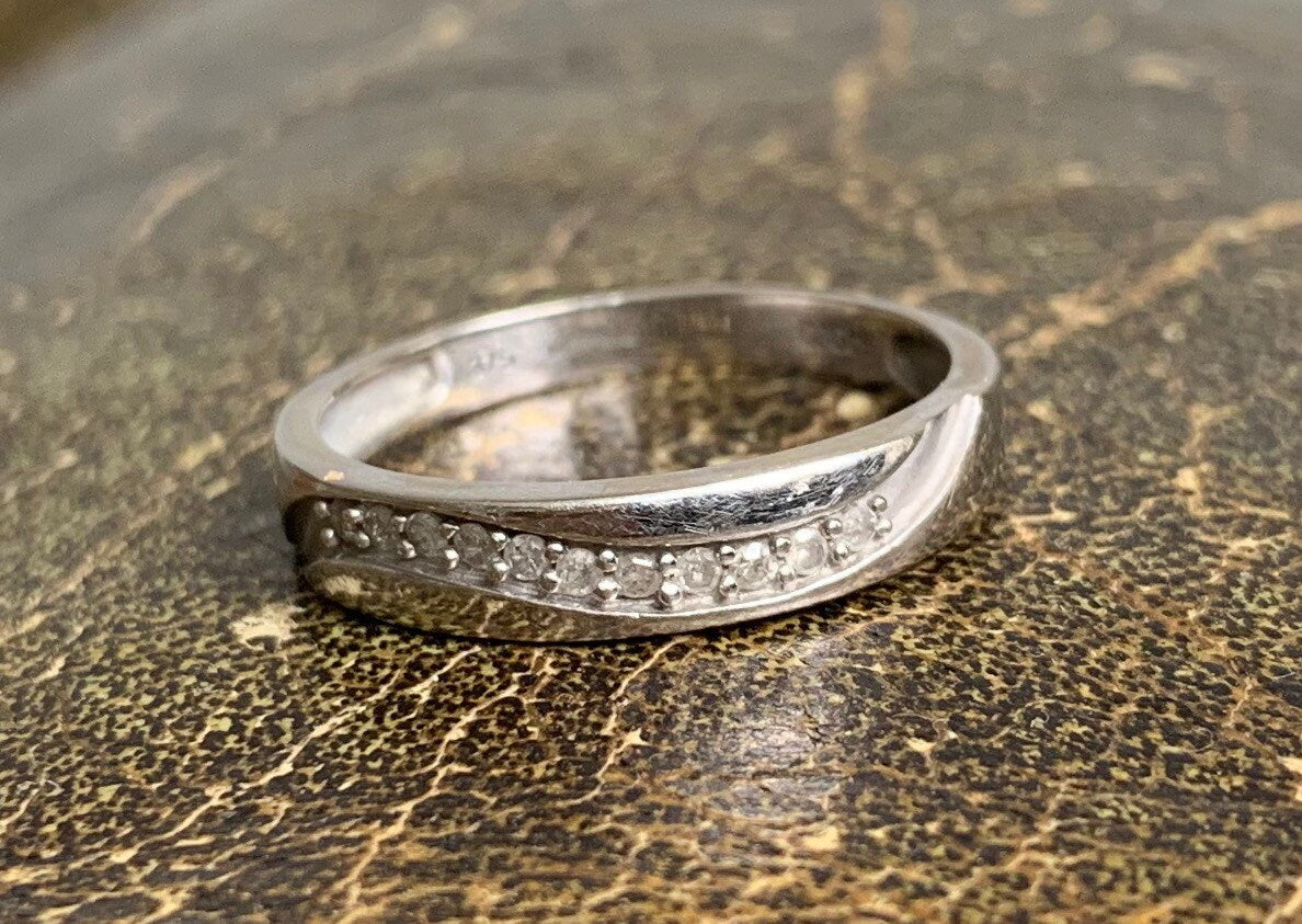 Vintage 0.10ct Diamond 9ct White Gold Half Eternity Ring, Size UK P, US 7 1/2