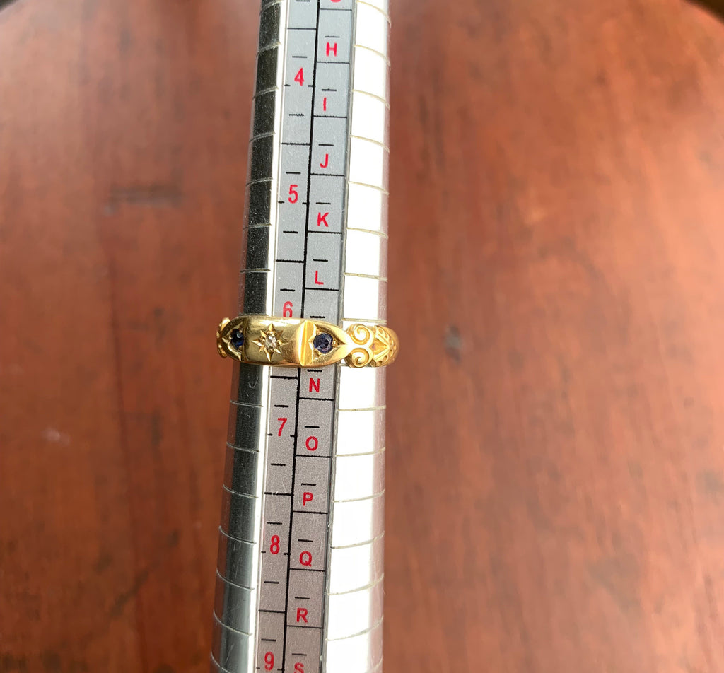 خاتم من الذهب الإدواردي عيار 18 مرصع بالألماس والياقوت مقاس L 1/2، 6