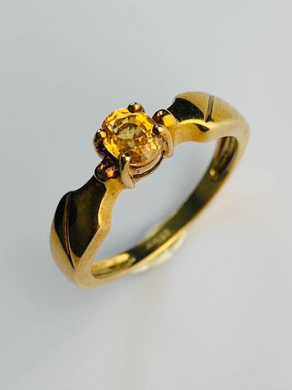 خاتم عتيق من الذهب الأصفر 0.4 قيراط ياقوت أصفر 9 قيراط مقاس N 1/2، 6 3/4