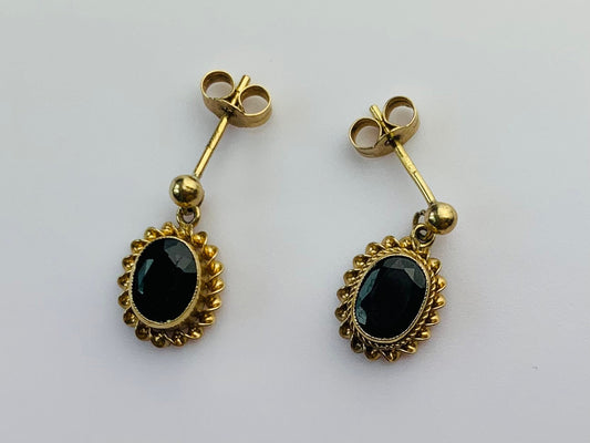 Vintage 2ct Sapphire Drop Earrings set in 9ct Yellow