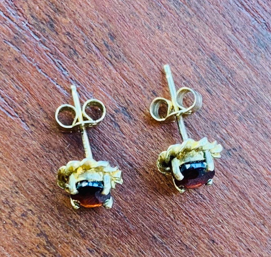 Vintage 9ct Gold Rubellite Stud Earrings