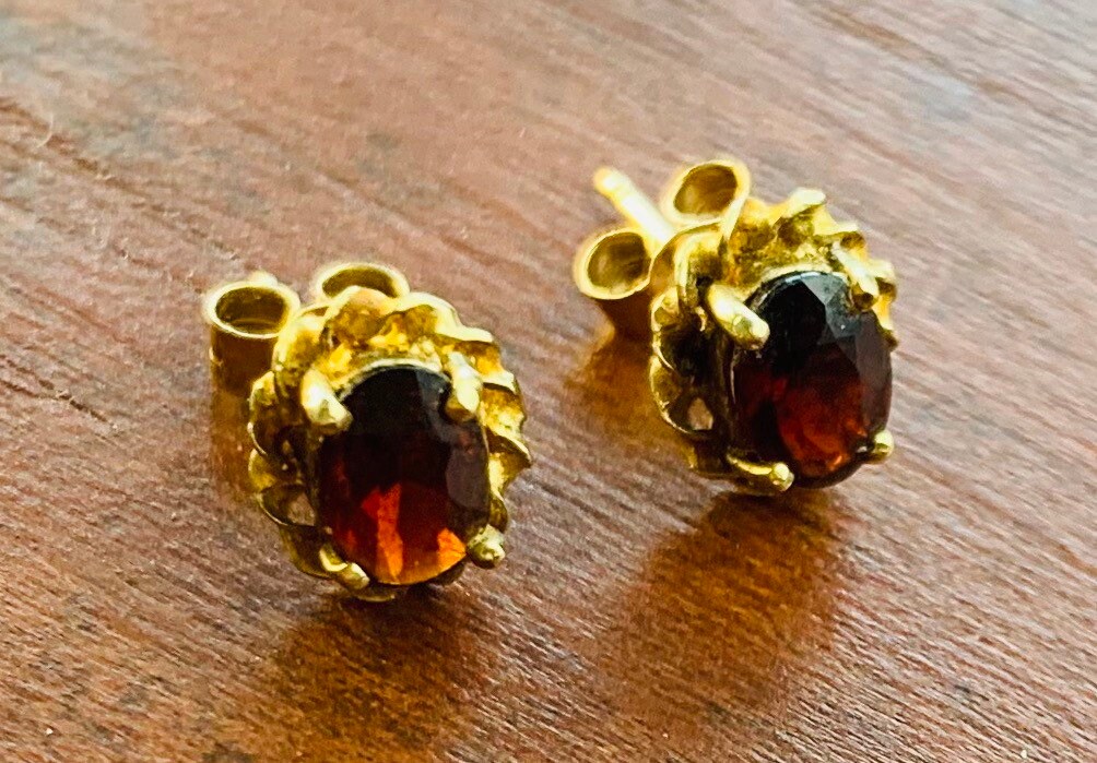 Vintage 9ct Gold Rubellite Stud Earrings
