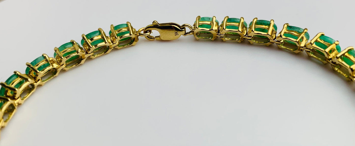 Vintage 11.6ct Oval Emeralds set in 9ct Yellow Gold Tennis Bracelet (20cm/7.87”)