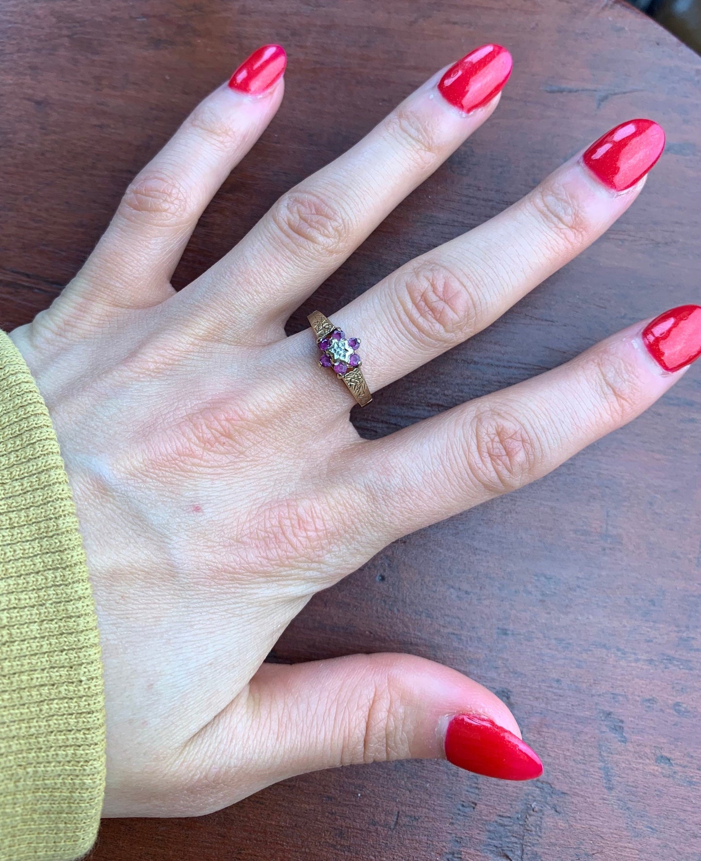 Vintage Ruby and Diamond Ring set in 9ct Yellow Gold, Size UK M 1/2, US 6 1/2