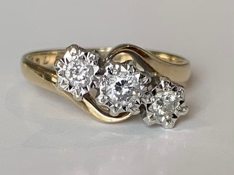 Diamante antiguo de 0,24 ct engastado en anillo de oro de 9 qt, tamaño Reino Unido H 1/2, EE. UU. 4. Anillo de compromiso, anillo de aniversario, regalo de cumpleaños para ella