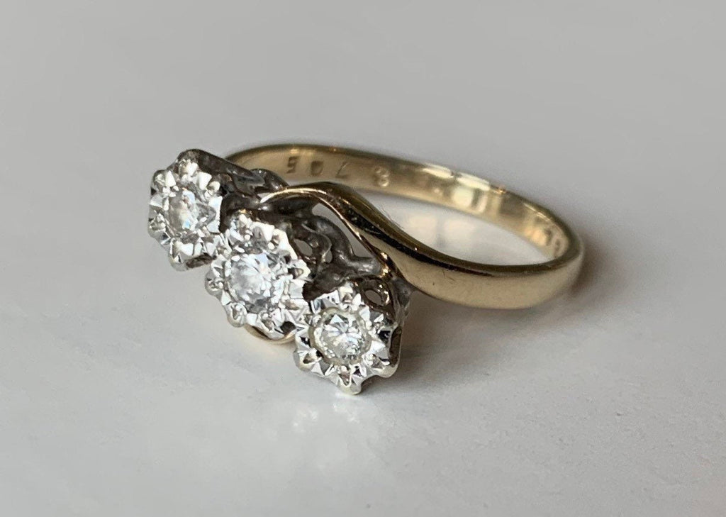 Diamante antiguo de 0,24 ct engastado en anillo de oro de 9 qt, tamaño Reino Unido H 1/2, EE. UU. 4. Anillo de compromiso, anillo de aniversario, regalo de cumpleaños para ella