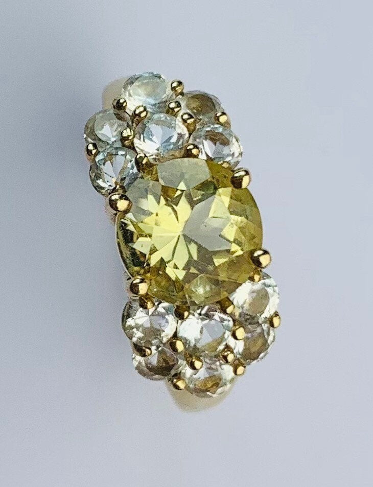 Vintage 1.80ct Citrine and 1.32ct White Topaz set in 9ct Yellow Gold Statement Ring, Size UK N, US 6 3/4