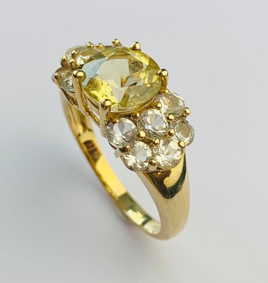 Vintage 1.80ct Citrine and 1.32ct White Topaz set in 9ct Yellow Gold Statement Ring, Size UK N, US 6 3/4