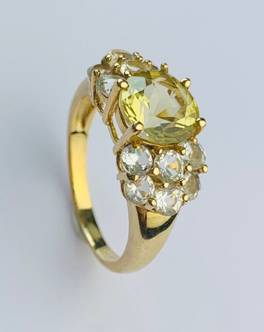 Vintage 1.80ct Citrine and 1.32ct White Topaz set in 9ct Yellow Gold Statement Ring, Size UK N, US 6 3/4