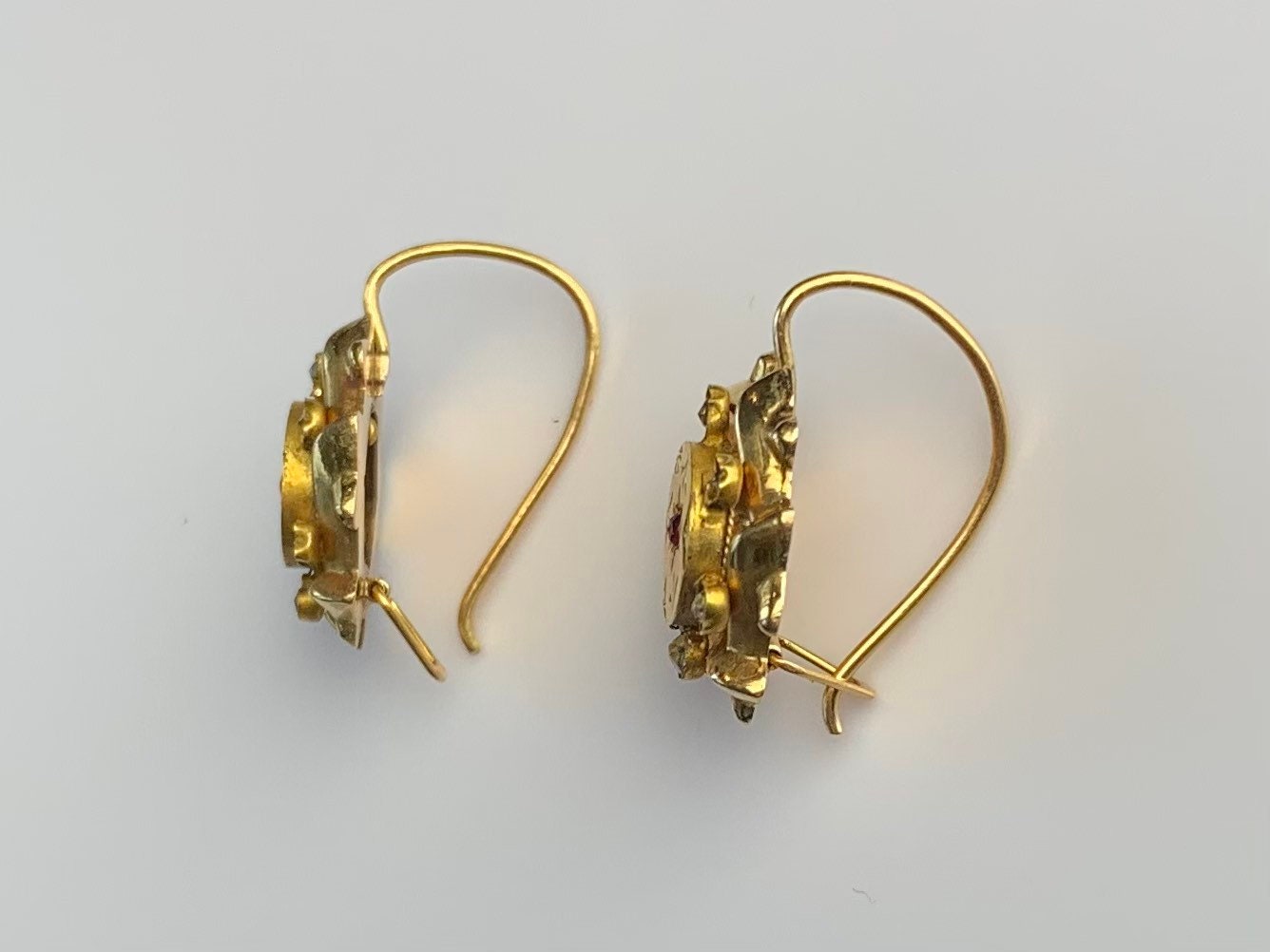 Antique Victorian 18ct Yellow Gold Ruby and Rhinestone Drop Earrings