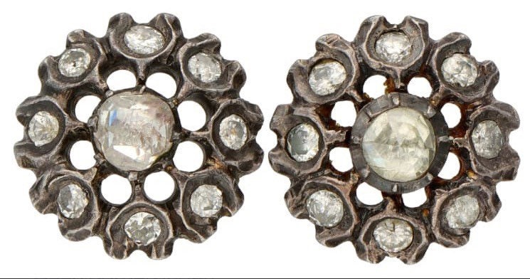 Antiguo diamante victoriano de talla mina antigua de 1 quilate engastado en aretes de plata y sello de oro de 14 k