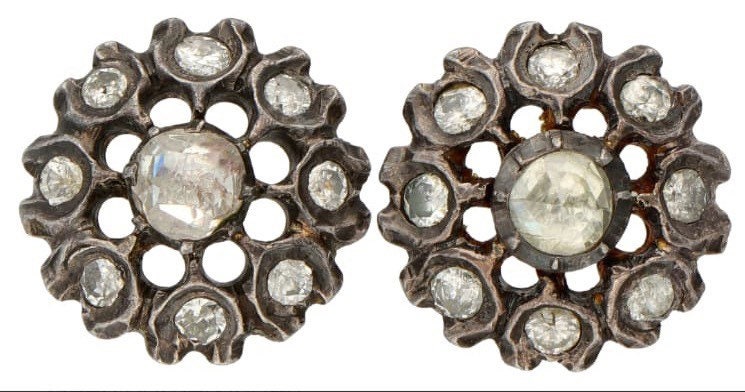 Antique Victorian 1ct Old Mine Cut Diamond set in 14k Gold Hallmarked & Silver Stud Earrings