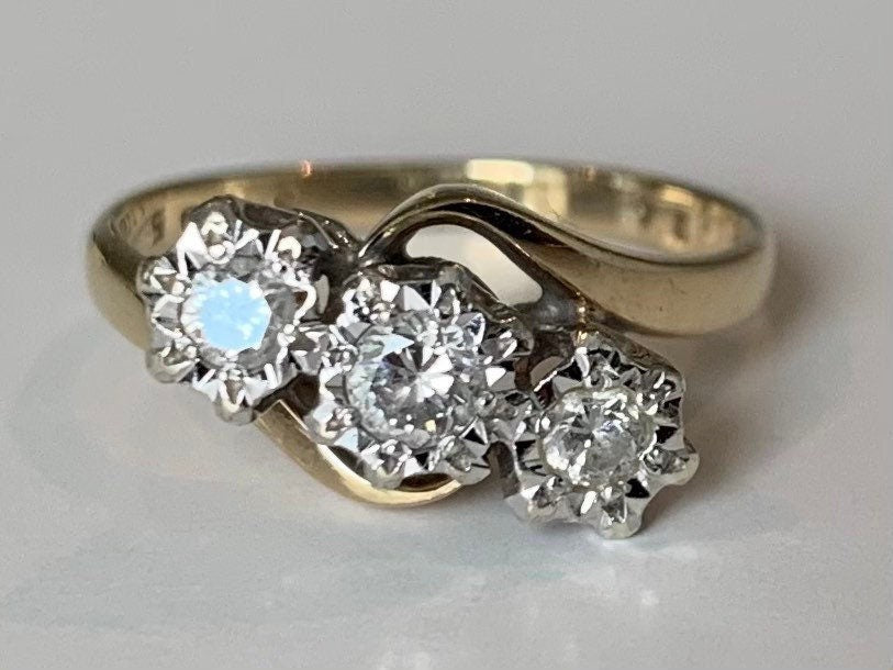 Diamante antiguo de 0,24 ct engastado en anillo de oro de 9 qt, tamaño Reino Unido H 1/2, EE. UU. 4. Anillo de compromiso, anillo de aniversario, regalo de cumpleaños para ella