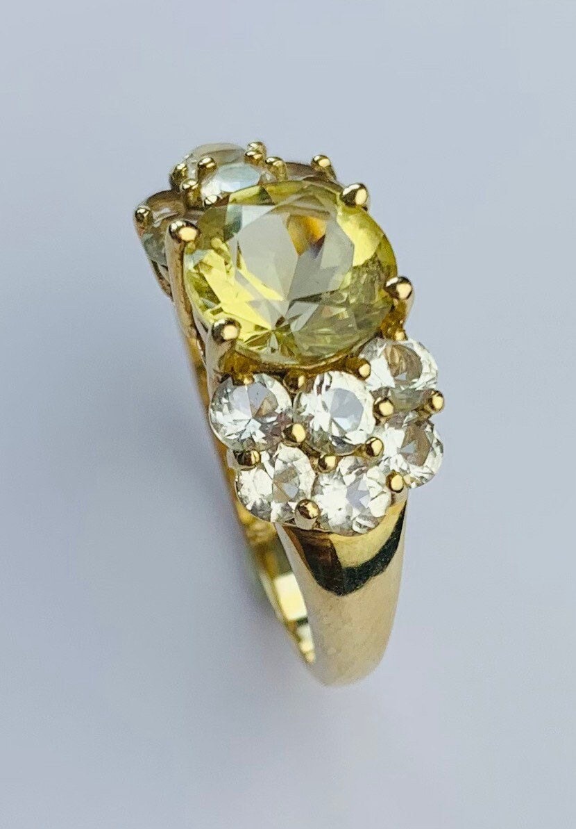 Vintage 1.80ct Citrine and 1.32ct White Topaz set in 9ct Yellow Gold Statement Ring, Size UK N, US 6 3/4