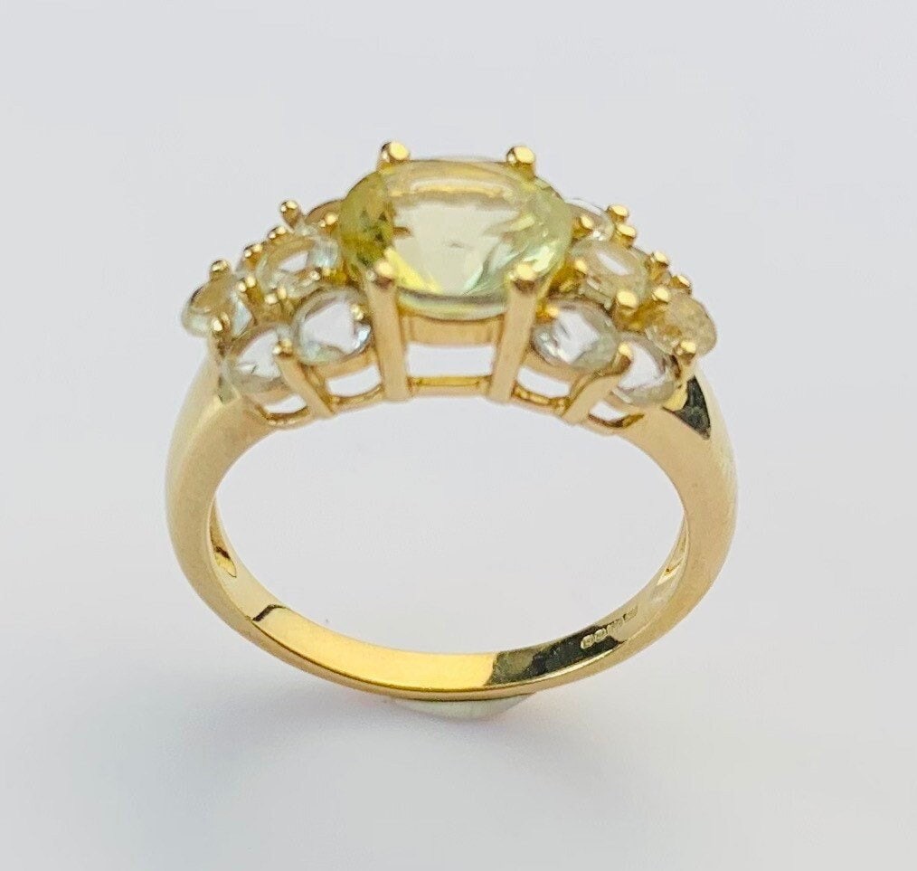 Vintage 1.80ct Citrine and 1.32ct White Topaz set in 9ct Yellow Gold Statement Ring, Size UK N, US 6 3/4