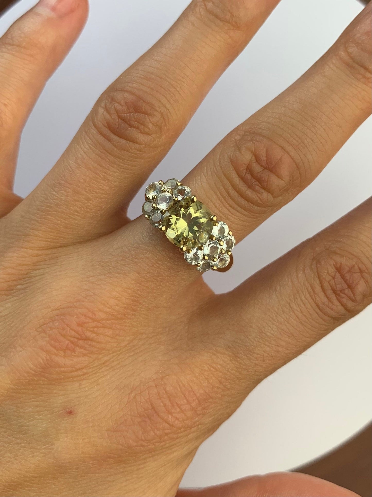 Vintage 1.80ct Citrine and 1.32ct White Topaz set in 9ct Yellow Gold Statement Ring, Size UK N, US 6 3/4