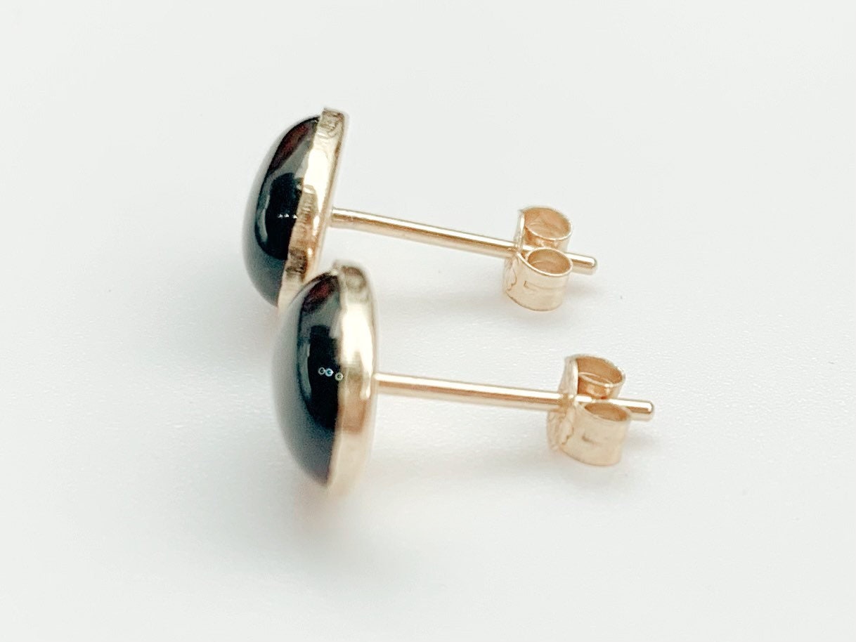 Vintage Black Onyx 9ct Gold Stud Earrings