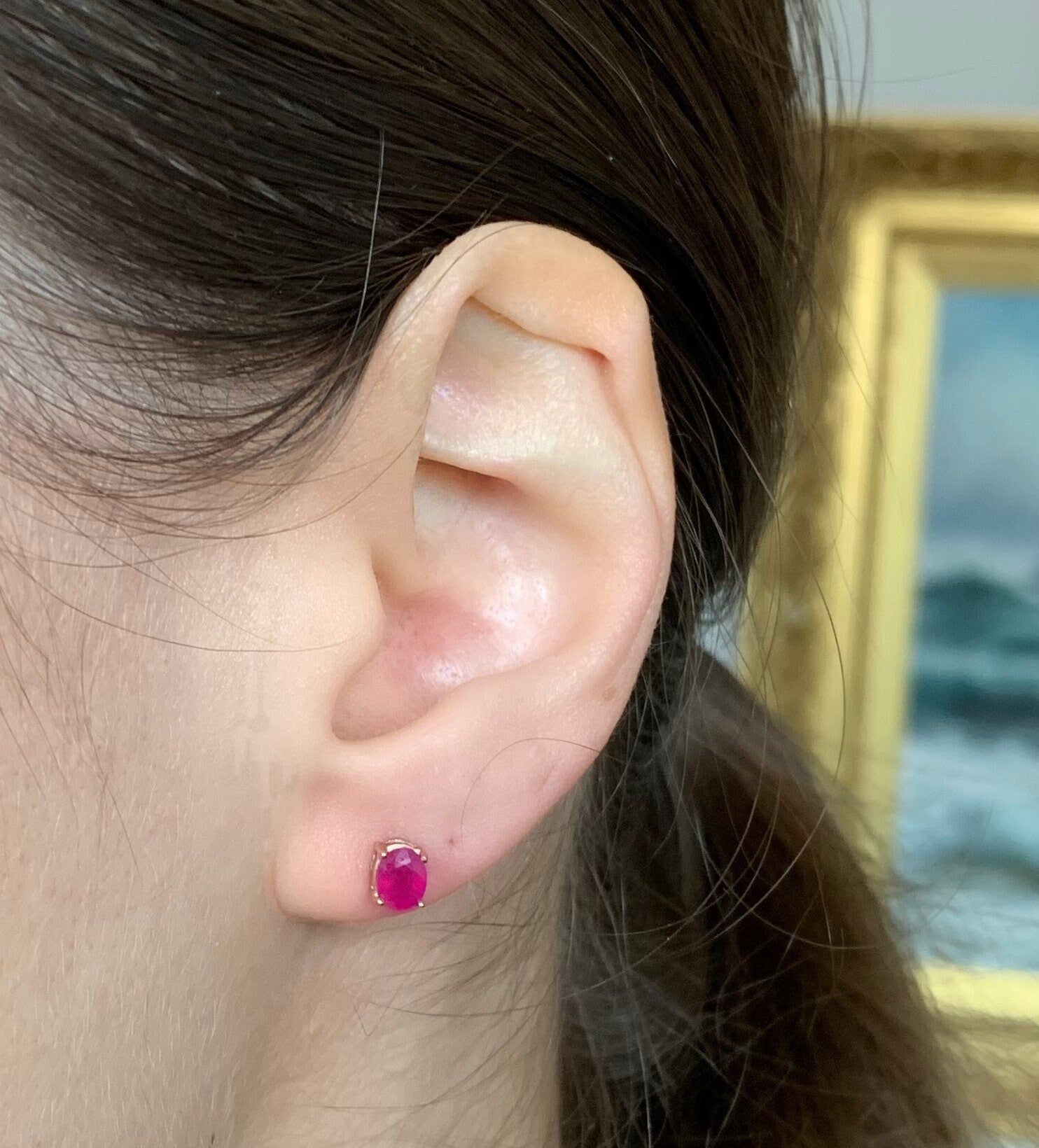 Vintage 0.70ct Oval Ruby 9ct Gold Stud Earrings