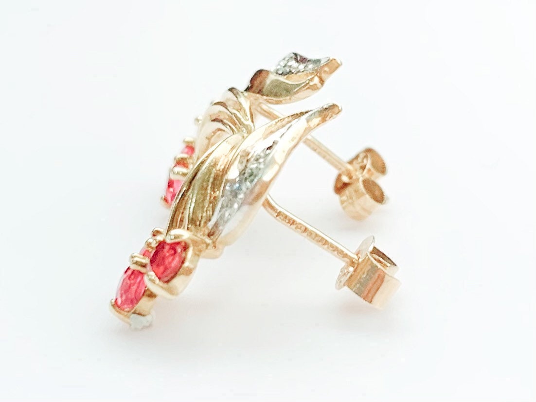 Pendientes vintage de oro de 0,54 ct con rubí y diamantes de 9 ct