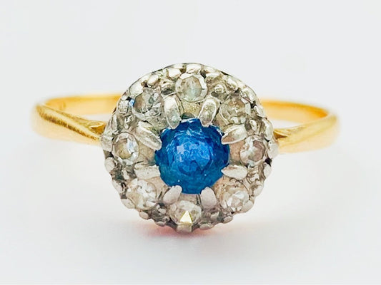 Antique 0.45ct Sapphire and Diamond 18ct Gold Ring, UK U, US 10