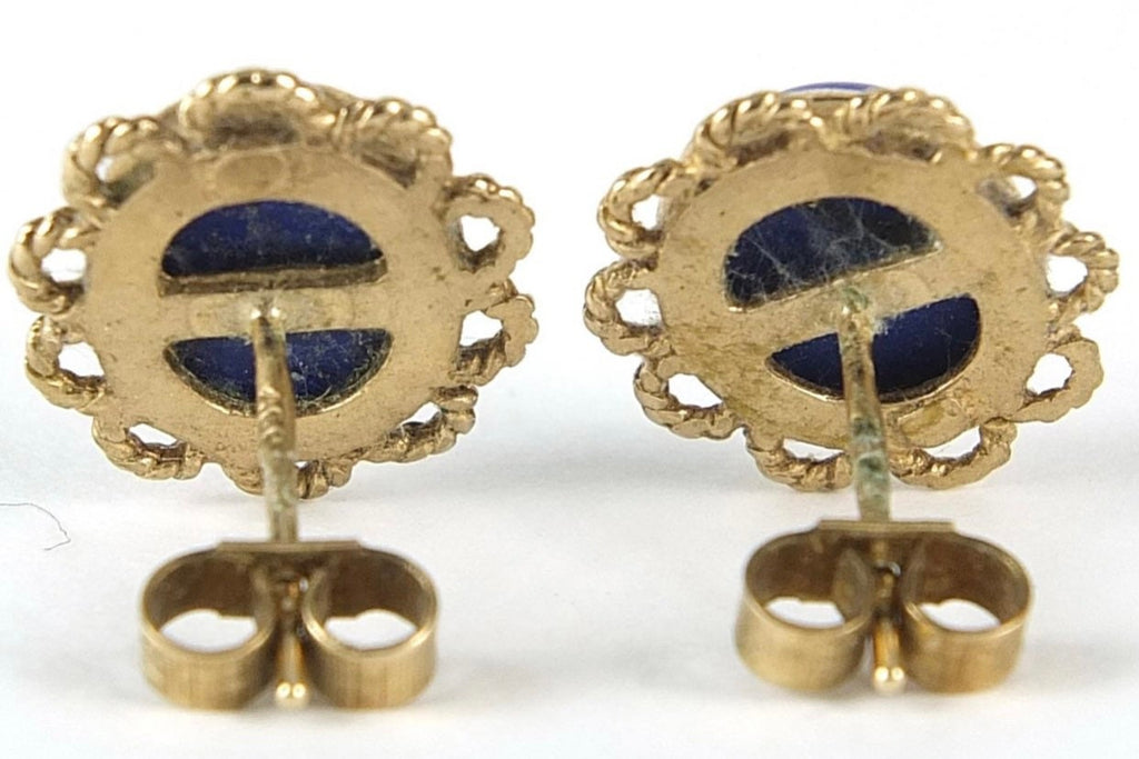 Vintage 5.7ct Oval Cabochon Lapis Lazuli Stud Earrings set in 9ct Yellow Gold