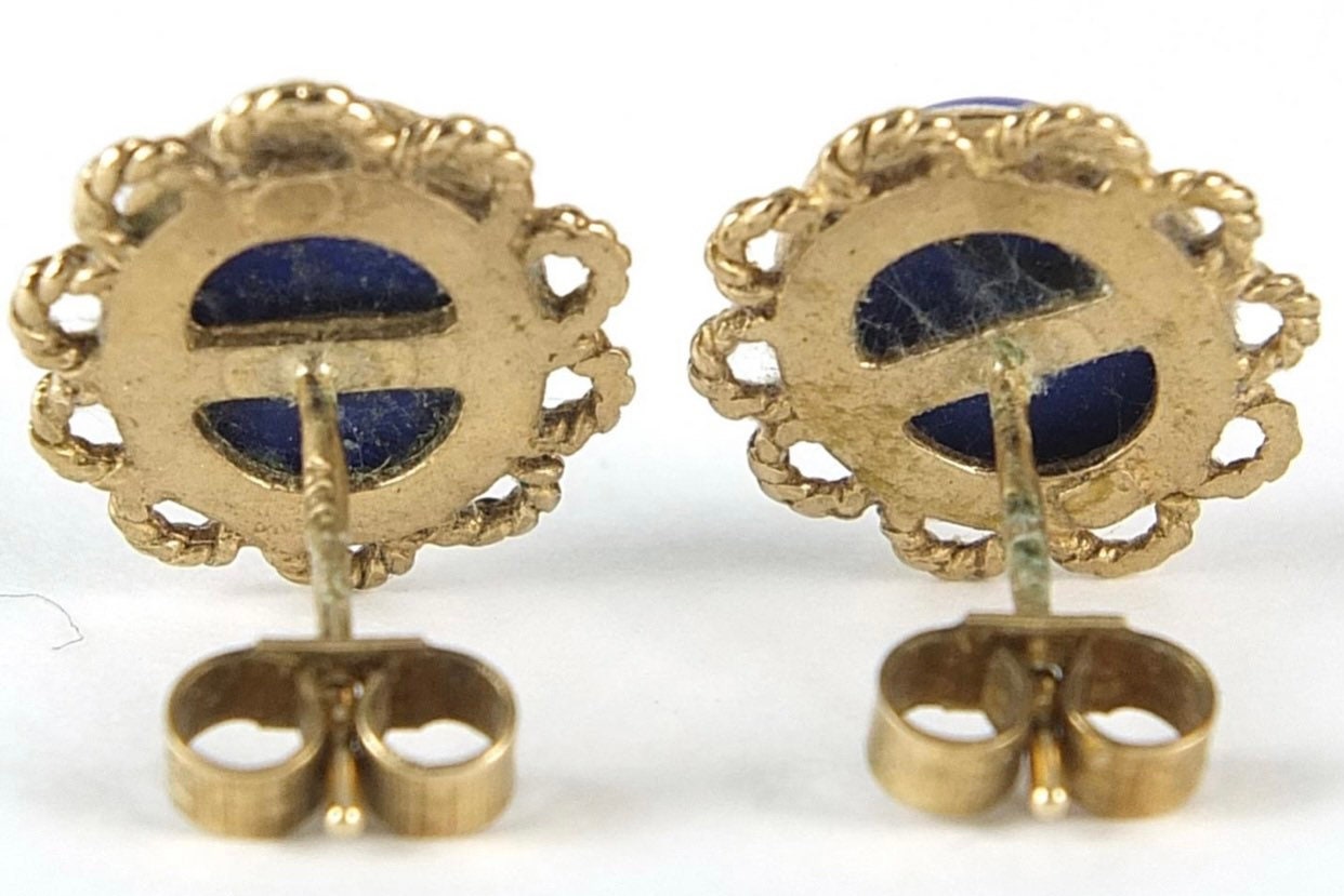 Pendientes vintage de lapislázuli con cabujón ovalado de 5,7 quilates en oro amarillo de 9 quilates