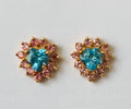 Vintage London Blue Topaz & Pink Tourmaline 9k Gold Stud Earrings