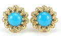 Vintage Round Cabochon Blue Turquoise set in 9ct Yellow Gold Stud Earrings