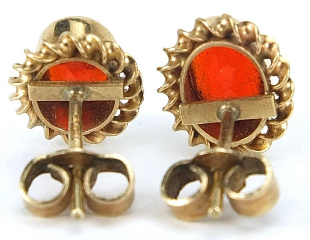 Vintage 1ct Oval Cut Fire Opal Stud Earrings set in 9ct Yellow Gold