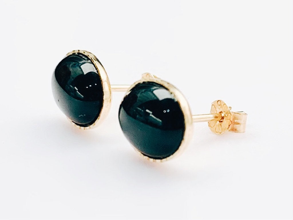 Vintage Black Onyx 9ct Gold Stud Earrings