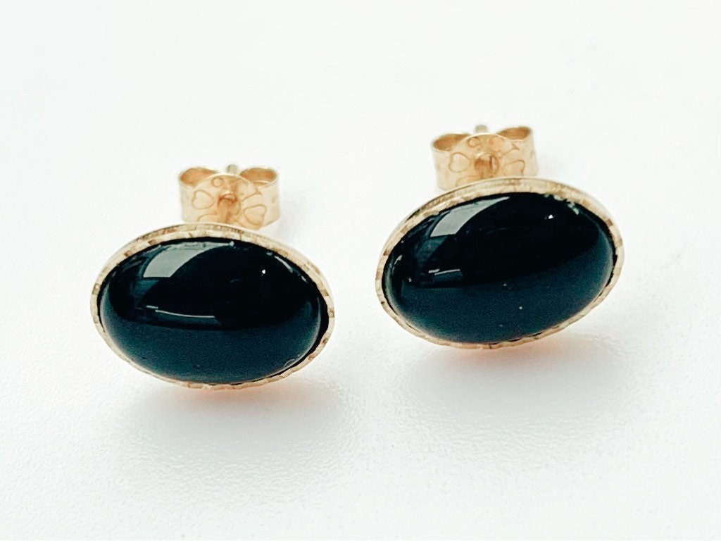 Vintage Black Onyx 9ct Gold Stud Earrings