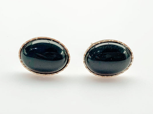 Vintage Black Onyx 9ct Gold Stud Earrings