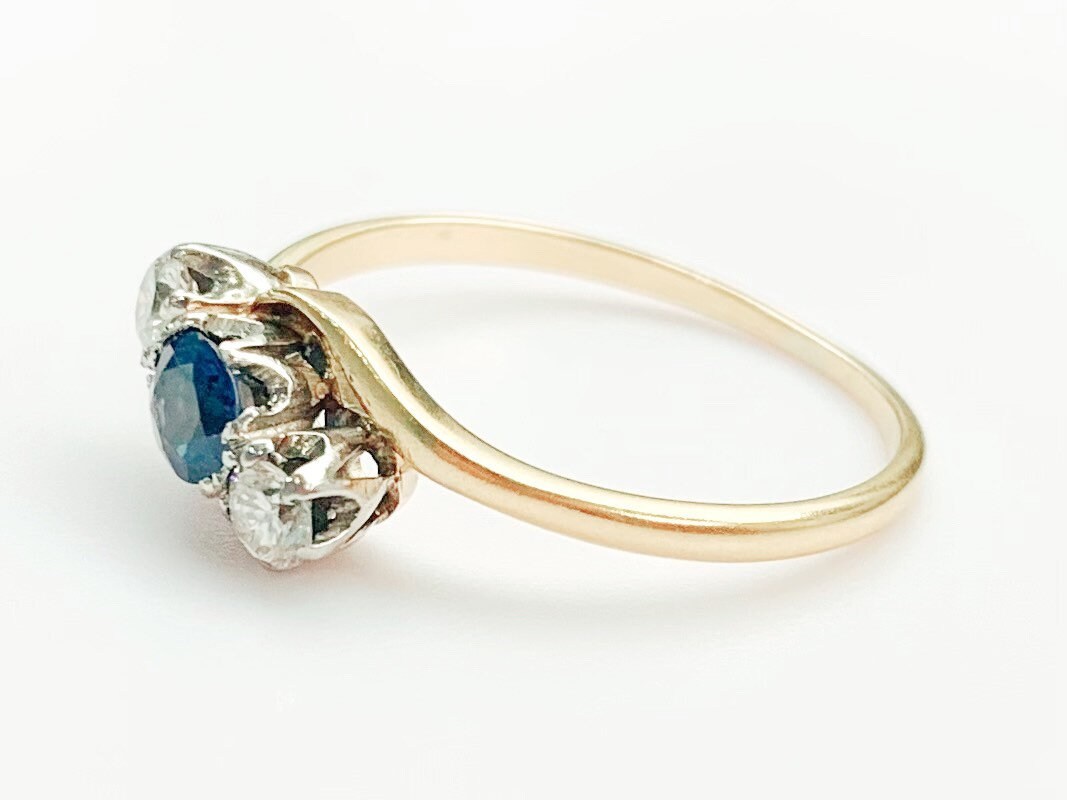 Vintage 0.34ct Blue Sapphire and 0.20ct Diamond 18ct Gold Ring, Size UK Q1/2, US 8 1/4