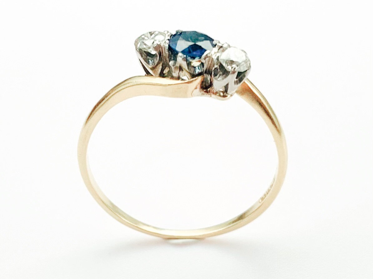 Vintage 0.34ct Blue Sapphire and 0.20ct Diamond 18ct Gold Ring, Size UK Q1/2, US 8 1/4