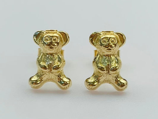 Vintage 9ct Yellow Gold Teddy Bear Stud Earrings