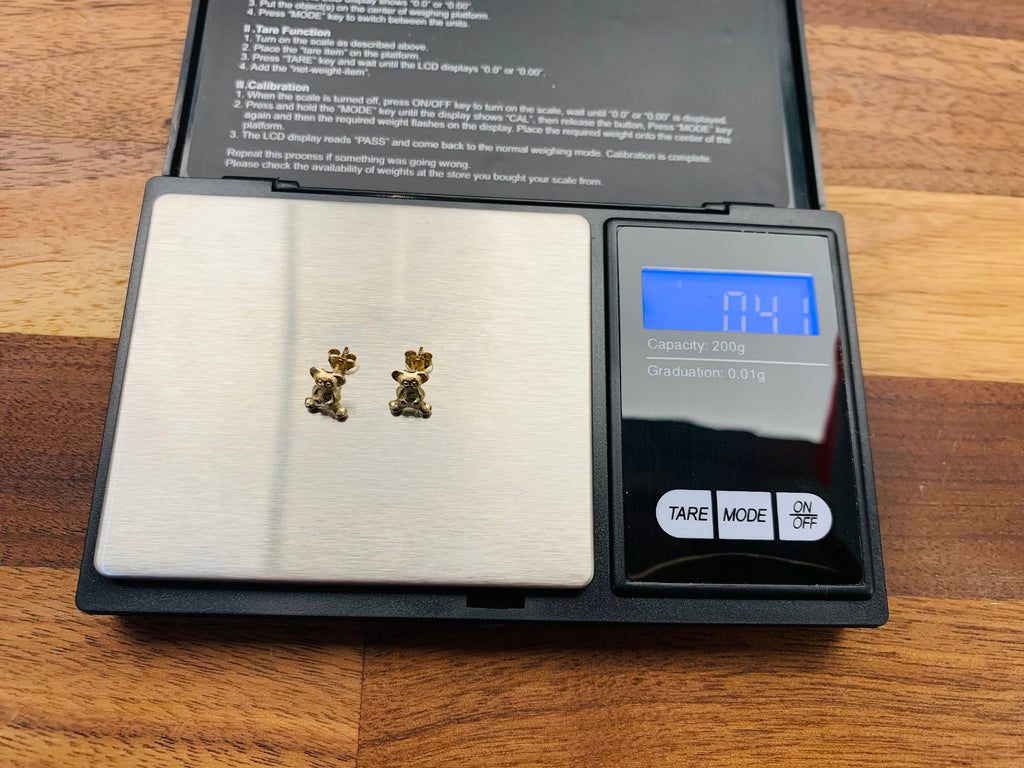 Vintage 9ct Yellow Gold Teddy Bear Stud Earrings