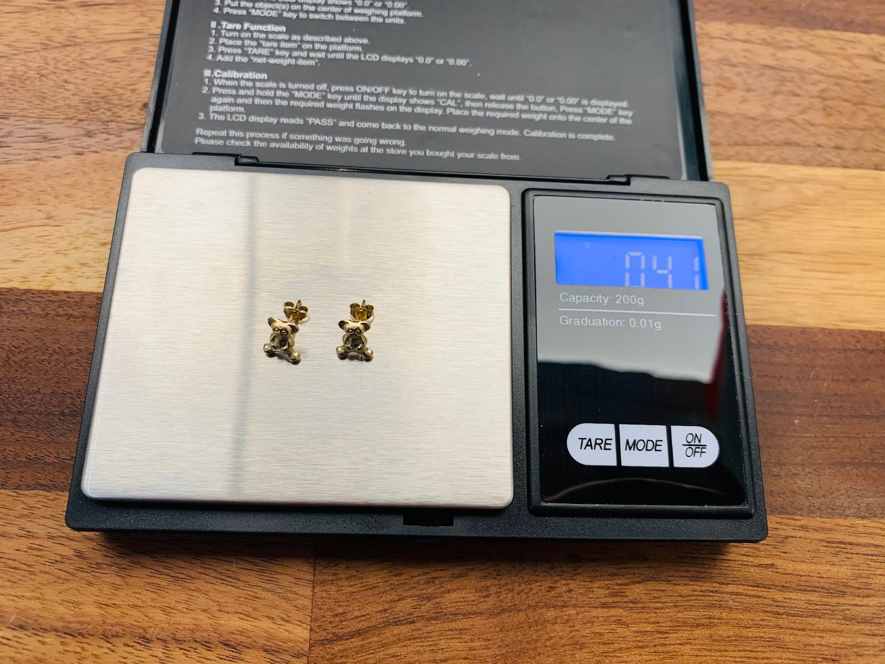 Vintage 9ct Yellow Gold Teddy Bear Stud Earrings