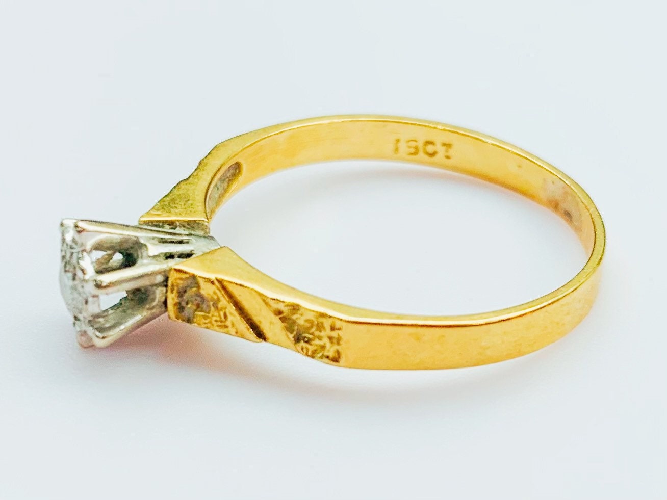 خاتم سوليتير ألماس دائري عتيق 0.10 قيراط من الذهب عيار 18 قيراط، خاتم الخطوبة، مقاس المملكة المتحدة Q 1/2، 8 1/2